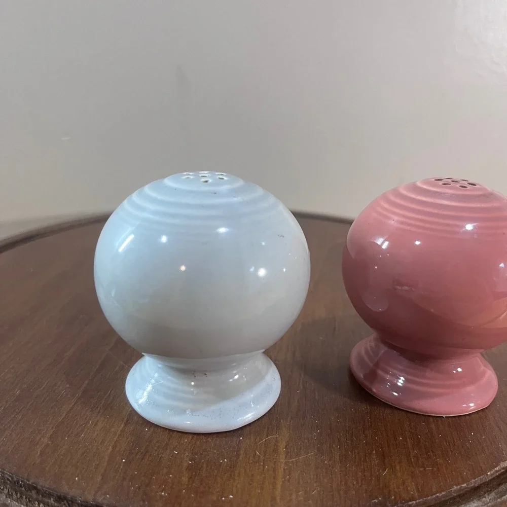 Vtg Fiesta Salt and Pepper Shakers 1950s Gray Rose Mismatched Set No Corks